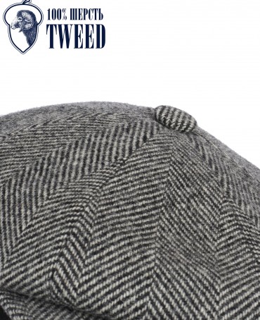 Кепка с козырьком, 8ми-клинка Мужская-Унисекс TWEED EDINBURG CLOUD из твида (Плотная Костюмно-Блейзерная ШЕРСТЬ) TWEED.8-EDINBURG/CLOUD